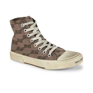 Balenciaga Paris High-Top Sneakers in Brown and Cream